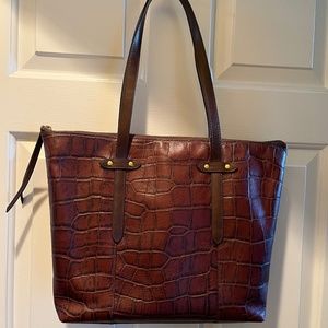 Brown croc embossed Leather Fossil Felicity Handbag